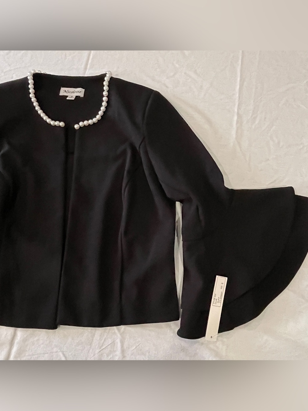 2-Pc. Pearl-Trim & Bell Sleeve Fitted Jacket and Sheath Dress, Elegant, Holiday